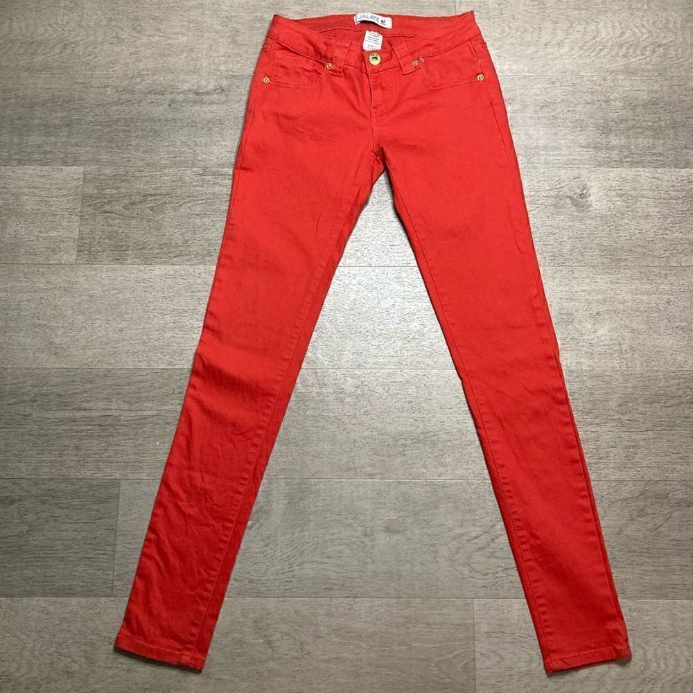 Jalate Jeans in Cool Chili Low Rise Skinny Fit Size 1 Juniors, Hot Red-Orange
